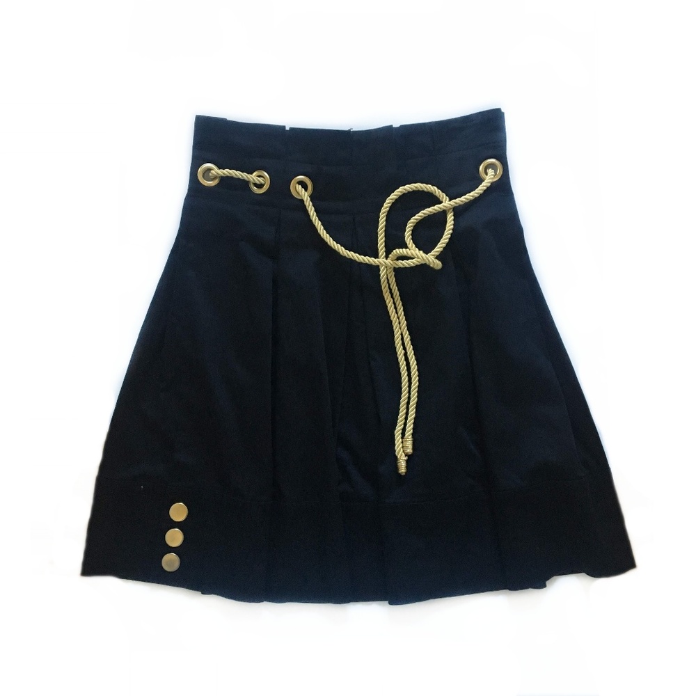 Black Paper-Bag Waist Skirt with Gold Details